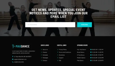 wordpress-dance-newsletter-footer-section